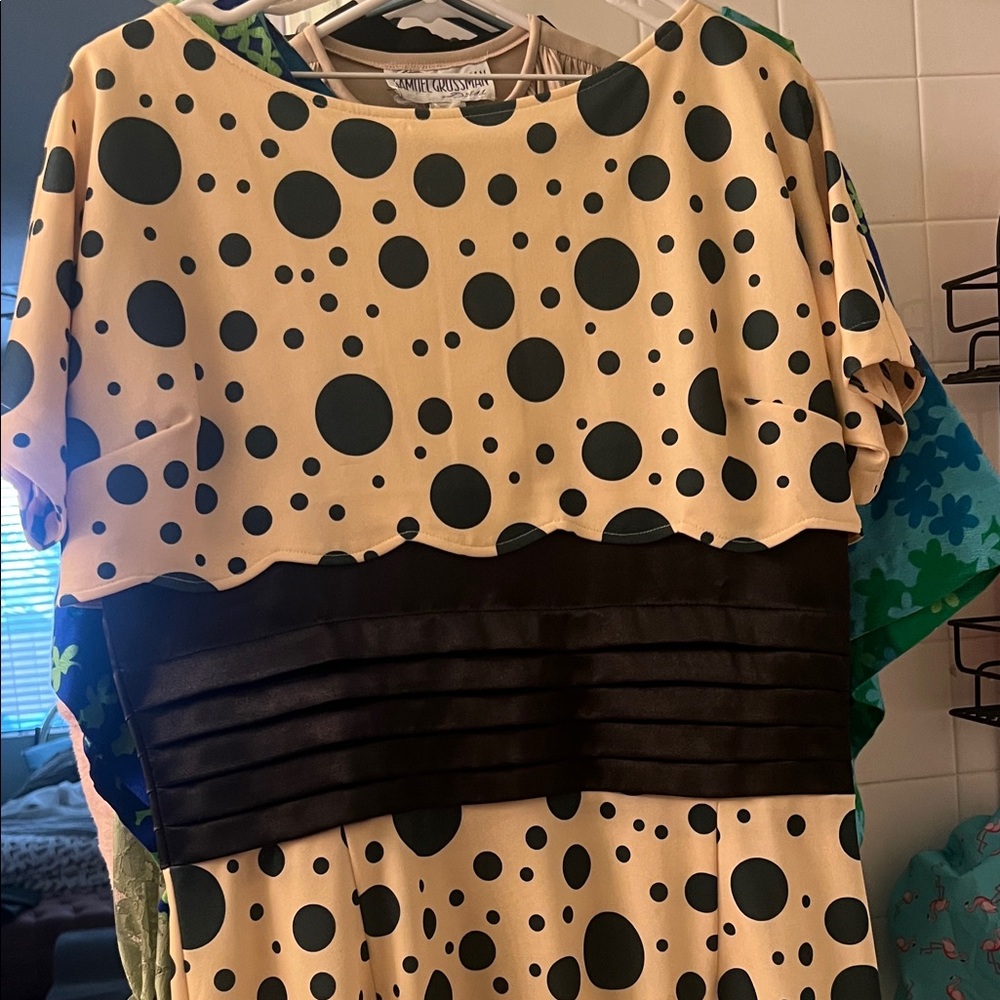 Tatyana Polka Dot Midi Dress in Black and Cream